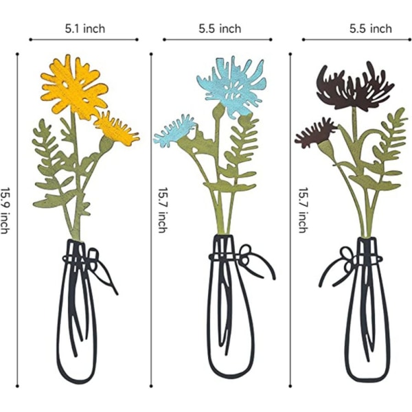 1/3st metall blommiga väggbonader Järnkonst Färgglad blomvägg yellow&blue&brown