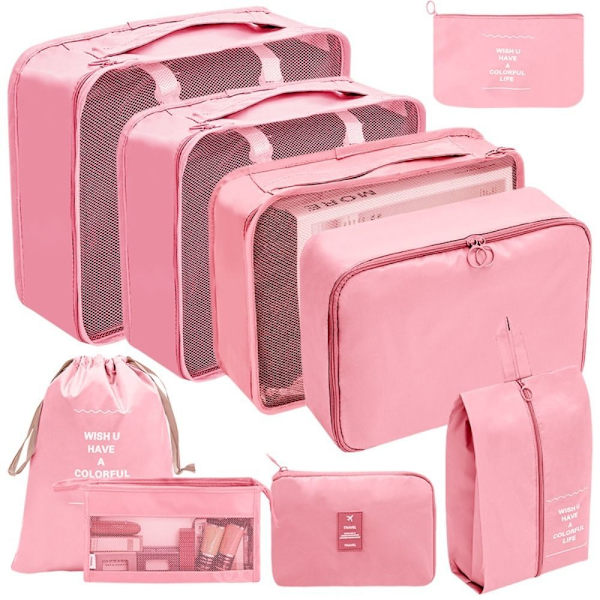 9stk Bagageopbevaringstasker Rejsekufferttasker PINK Pink