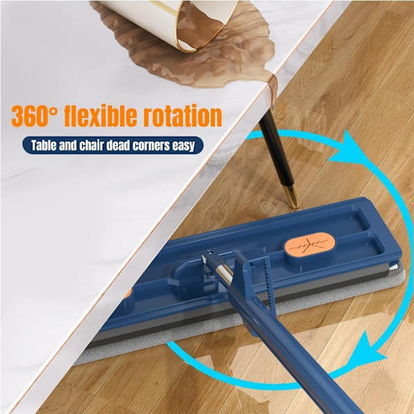 Stor platt mopp 360° roterande mikrofibermoppar BLÅ Blue