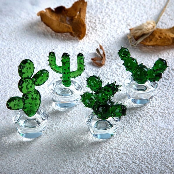 4 stk Kaktus Krystal Figurer Kaktus Glas dekorationssæt SÆT SET