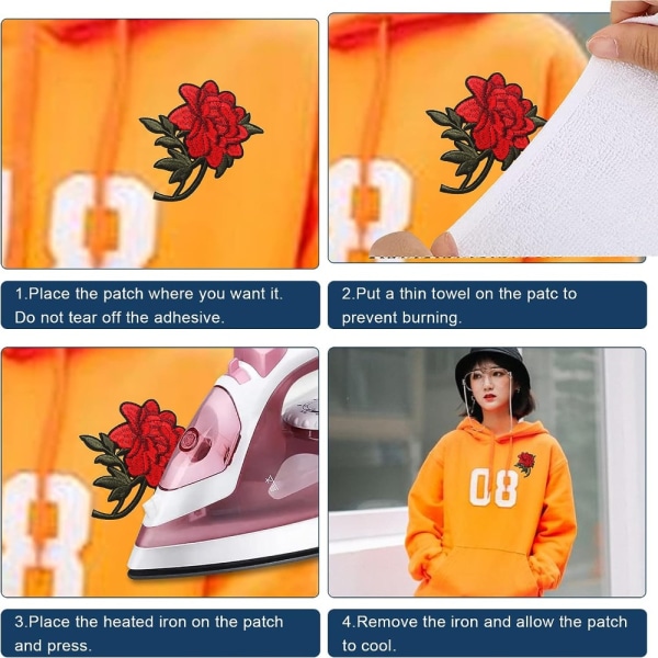 8 kpl Punaisia ​​ruusukukkia Laastareita Vaatteet Silitettävä kirjailtu