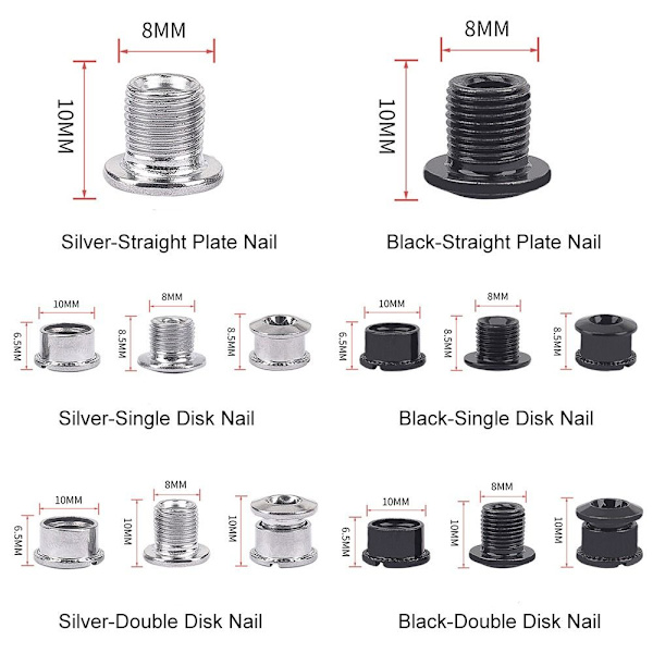 4stk Kædehjulsskruer Kædekring Hjulbolt SØLV ENKELSKIVE Silver Single Disk Nail-Single Disk Nail