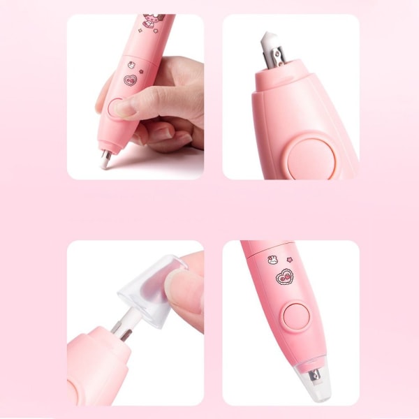 Elektrisk Viskelæder Automatisk Blyant Viskelæder PINK BATTERIDREV Pink Battery Powered-Battery Powered