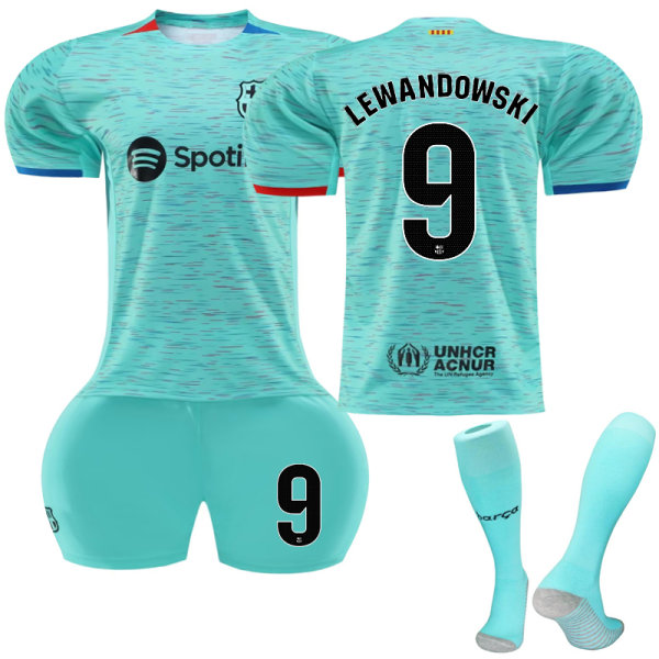 2023-2024 Barcelona Udebane børne fodboldtrøje nr. 9 Lewandowski 16