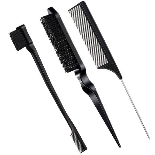 3 Stk Slick Brush Sett Bristle Hair Brush SVART black