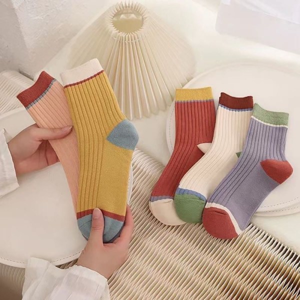 5 par Harajuku Retro Sokker Stribede Dame Sokker MULTICOLOR MULTICOLOR