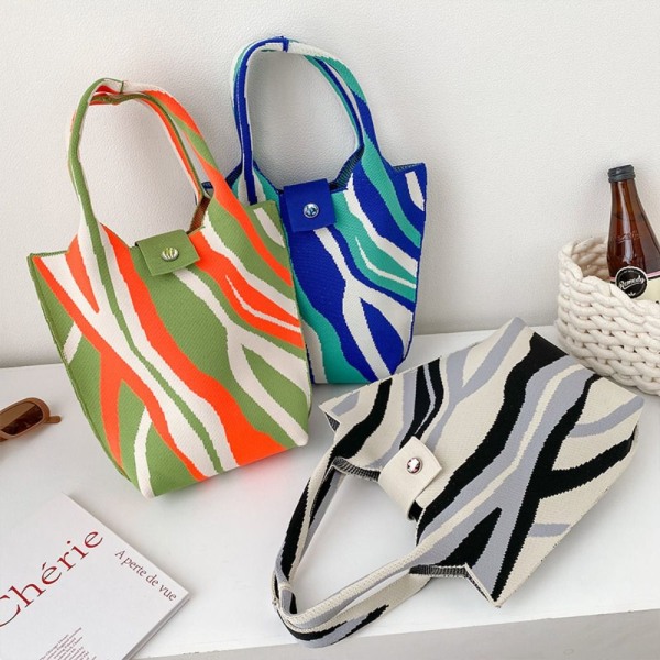 Strikk håndveske Tote Bag BLÅ blue