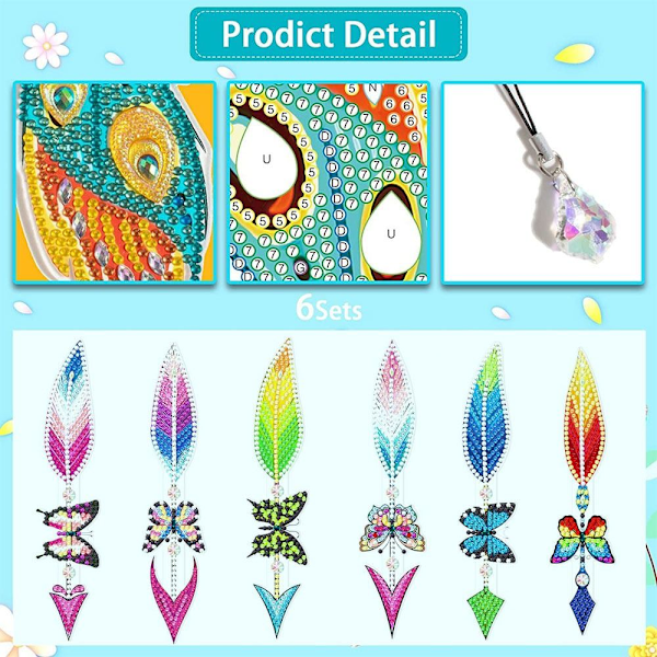 6 kpl / set Feather Bookmark Diamond painting Kirjanmerkki 04 04 04