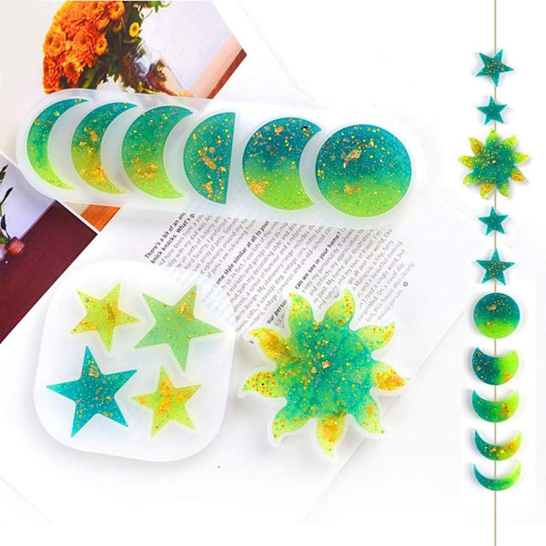 6 kpl Moon Phase Resin Mould Sun ja Star Epoksi molds