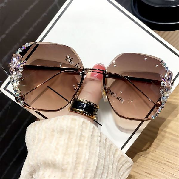 Vintage Strass Solglasögon Kantlösa Solglasögon ROSA ROSA