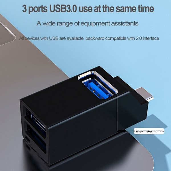 USB keskitin Type-C -jakaja TYYPPI-C HUB HARMAA TYYPPI-C HUB HARMAA Type-C HUB Grey