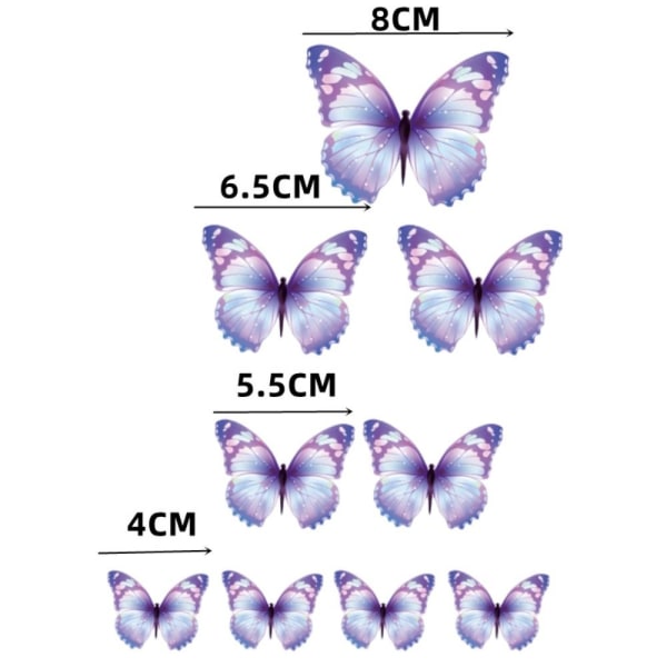 45stk Sommerfugl Cupcake Topper 3D Butterfly Cake Topper Purple