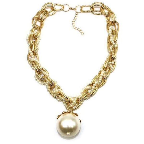Crystal Dame Pearl Chain Choker Collar GULL Gold