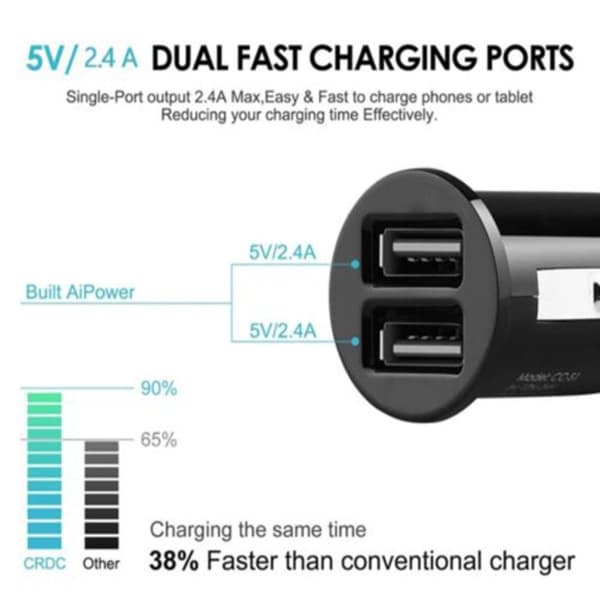 2 stk Billader Dobbel USB SORT 2 STK 2.4A 2 STK 2.4A black 2pcs 2.4A-2pcs 2.4A