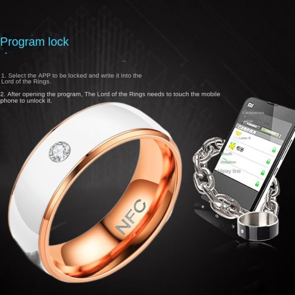 NFC Smart Ring Finger Digital Ring HVIT&ROSE GULL 11 WHITE&ROSE GOLD 11