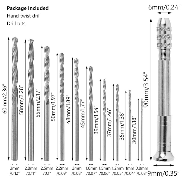 Handtwistborr Handborrverktyg 0,5-2,0MM 11ST 0,5-2,0MM 0.5-2.0mm 11PCS