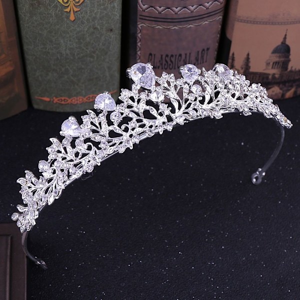 Silver Tiara Crown Crystal Pannband Princess Rhinestone Crown
