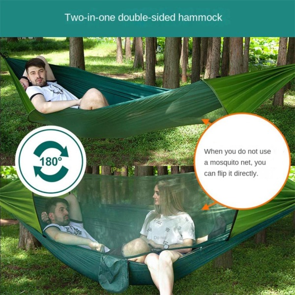 Utendørs Camping Hengekøye Double Person Sleeping Swing MØRKE GRØNN Dark green