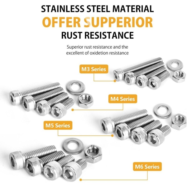 520 stk. metrisk bolt sortiment Bolte Møtrikker og skiver Sæt sekskant