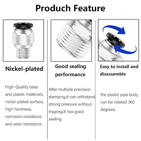 5Pak Push To Connect Slangefitting Quick Connect Air Fittings