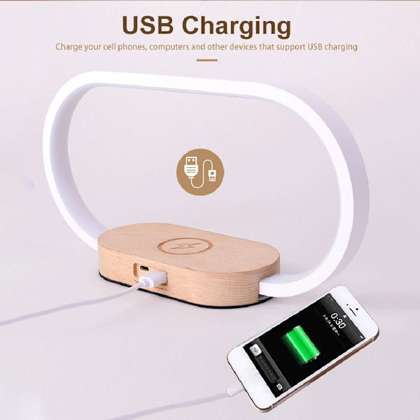 Nattbordslampe Trådløs Lader 5 Farger Touch Control