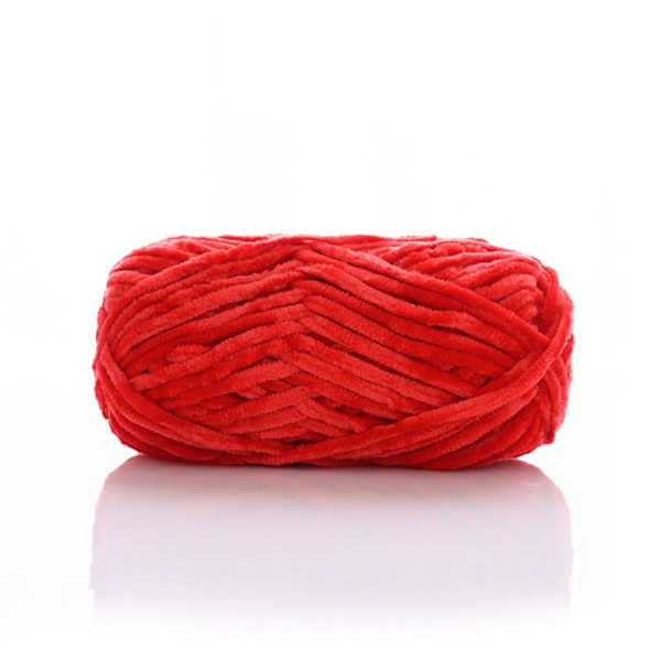 Chenille sammetsgarn Chunky stickade kardade trådar RÖD red