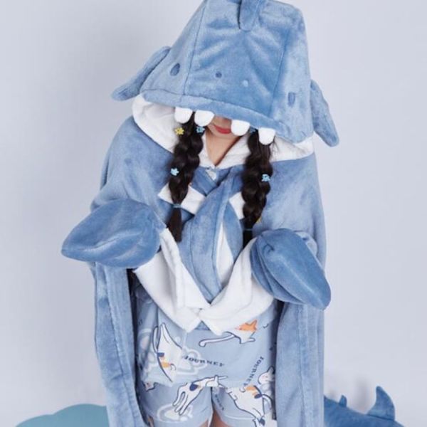 Shark Blanket Shark Shawl Cape Typ Hooded Robe Shark Filt