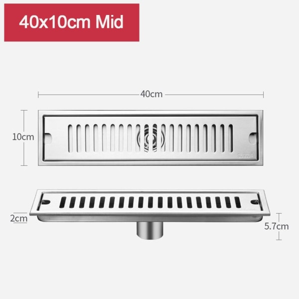 20-50cm suihkulattian viemäri kylpyhuoneen pesuallassiivilä 40x10cm KESK 40x10cm Mid