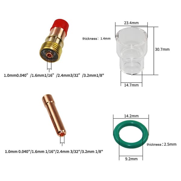 7 stk/sæt #12 Pyrex glaskopsæt Tig svejsebrænder 4.0MM 4.0MM 4.0mm