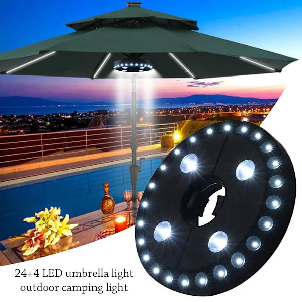 24+4 Led paraplylys campinglys