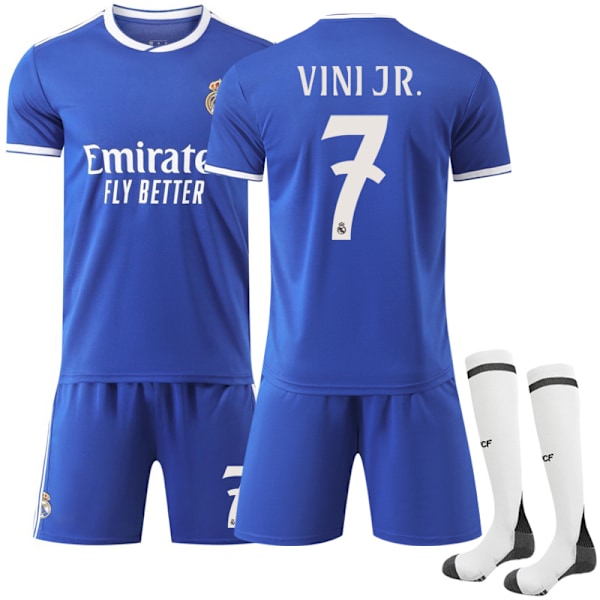 Real Madrid vierasjalkapallopaita-setti 2025-2026 sukilla Vinicius nro 7 VINI JR Adult XS