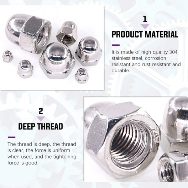 170 stk. Acorn Cap Nuts Kuppel Cap Nuts Hex Nuts Sortimentssæt