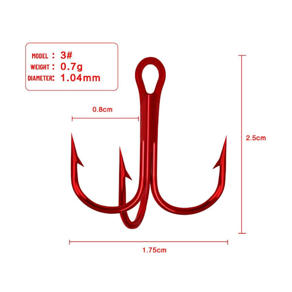 50 stk røde fiskekroge højkulstofstål 3 3 3