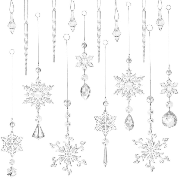 16 Stk Snefnug Iskegler Krystal Dråbe Ornament HVID white