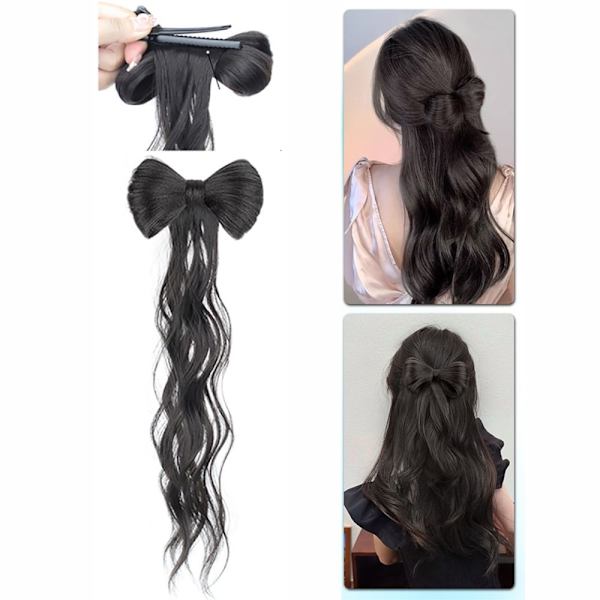 Ponytail Peruk Clip Bowknot Halvband Peruk Clip SVART black