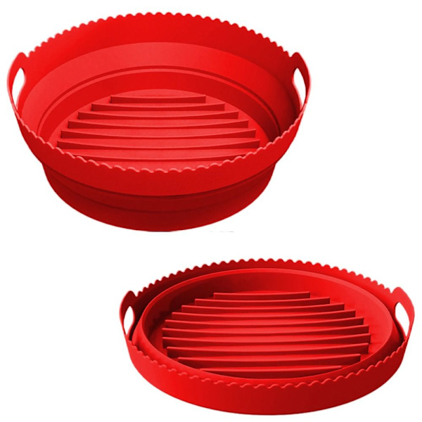 Vikbar Air Fryer Silikon Pot Korg Liner Mat Non-Stick röd