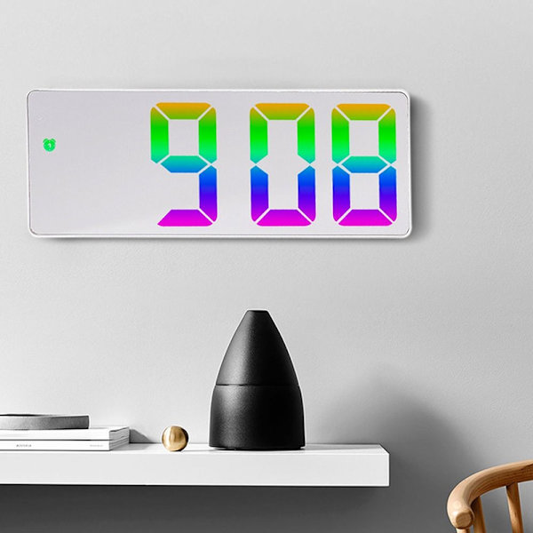 Led Mirror Digital Vekkerklokke Nattmodus Bordklokke HVIT White White Shell C-White Shell C