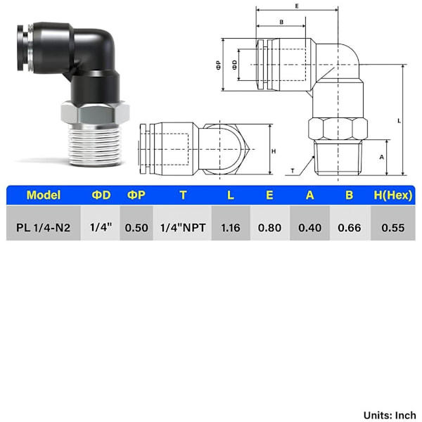 10 stk. Push To Connect Tube Fitting PNEUMATISK Hanalbue Hurtig