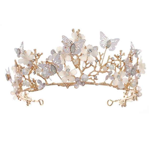 Barokk Rhinestone Crown Butterfly Hårbånd GULL gold