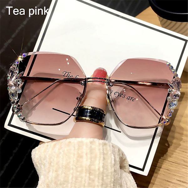 Vintage Rhinestone Solbriller Rimeløse Solbriller TEA PINK TEA