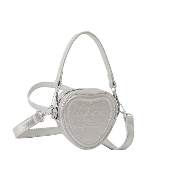 Søde hjerteformede mini crossbody tasker Trend koreansk mode silver