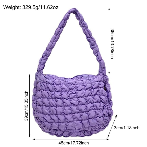 Vattert tøyveske Puffer stoffveske LILLA Purple