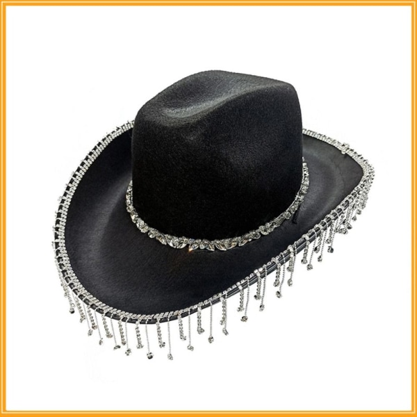 Rhinestone Cowboy Hat Diamond Tassel Chain Pendant Cap Cowgirl