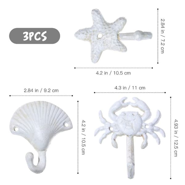 3 stk Sea Shell Shape Nautical Hooks Nautical Beach Wall Hooks