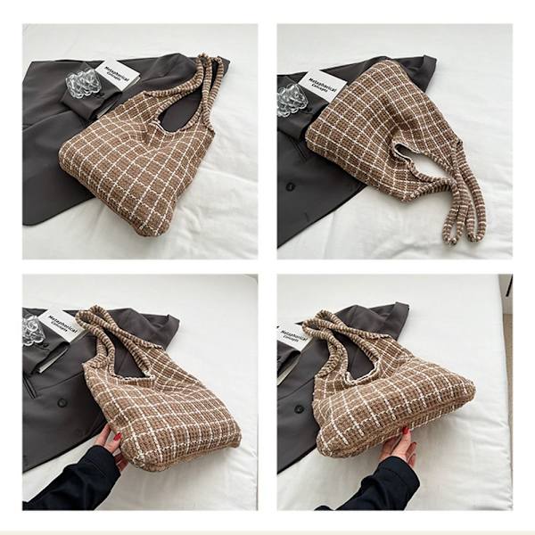 Stickade axelväskor Virkad väska KHAKI khaki
