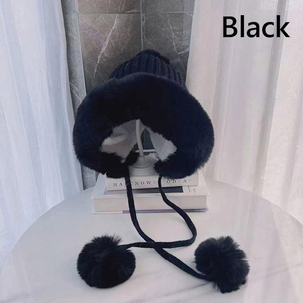 Pehmohattu hupullinen huivihattu MUSTA black