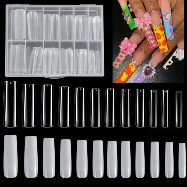 Extra långa nagelspetsar XXL avsmalnande fyrkantiga nagelspetsar Transparent