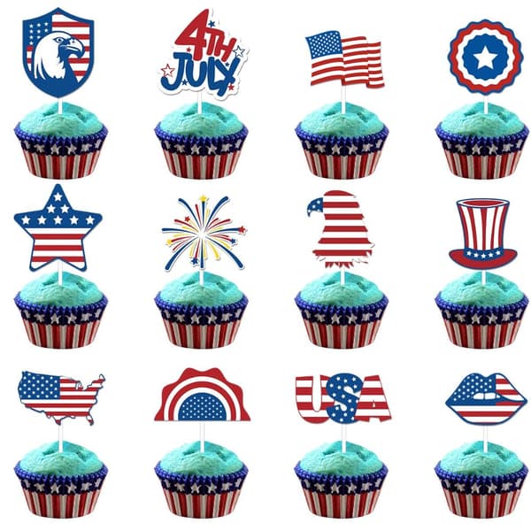 2 sett Cake Topper Independence Day Cupcake Flag Insertion 2 Set