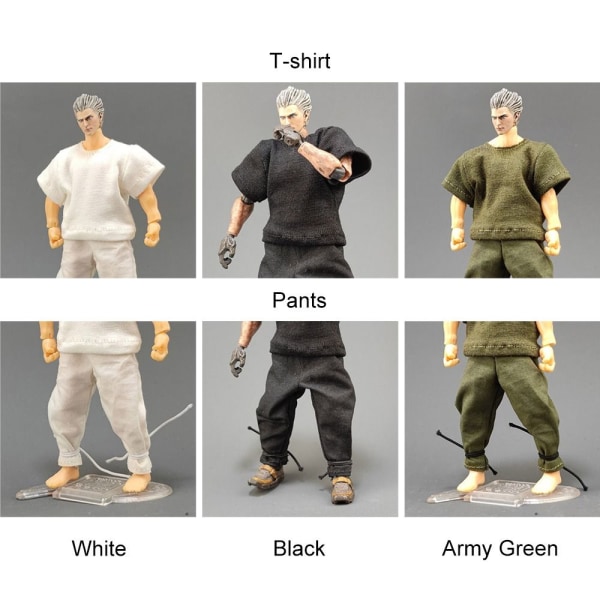 1/18 Miniatyyrivaatteet Soldier Casual Pants MUSTA T-PAITA Black T-shirt-T-shirt
