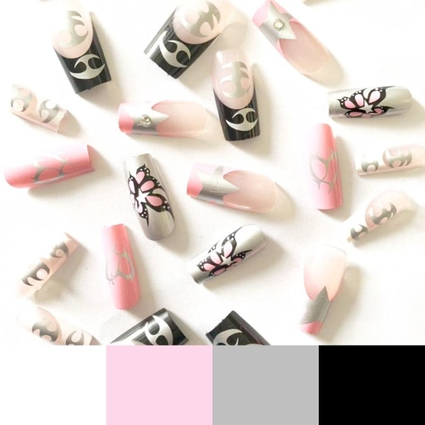 24 kpl Fake Nails Long French Ballerina ZF-02